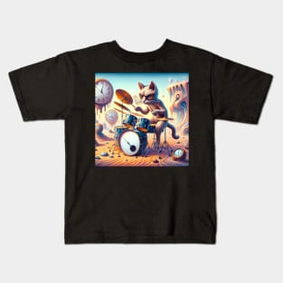 Cat playing drums Kids T-Shirt